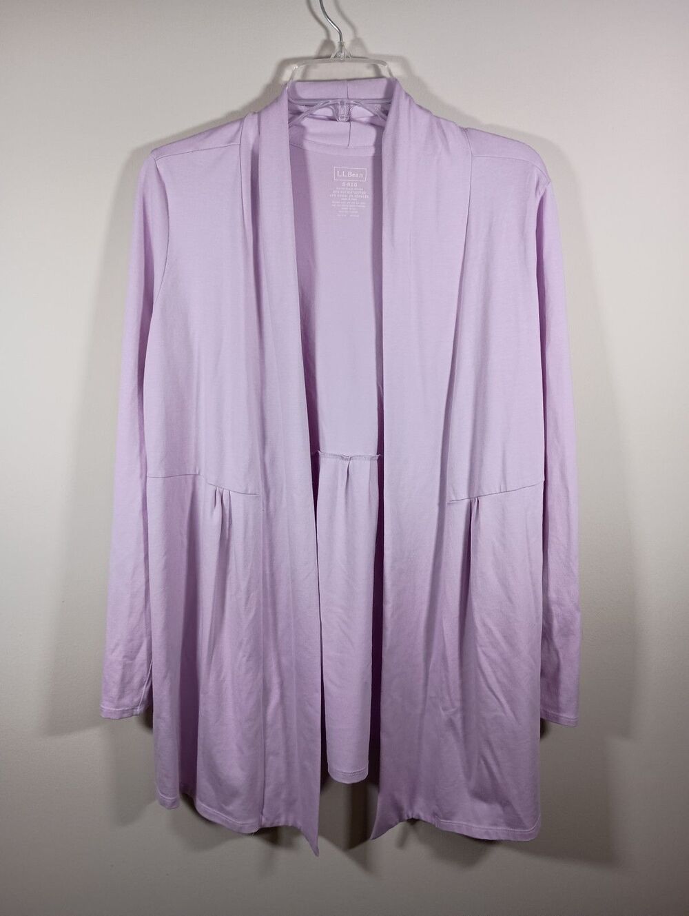 L.L. Bean Lilac Cotton Modal Open Drape Roll Tab Long Sleeve Cardigan Size Small